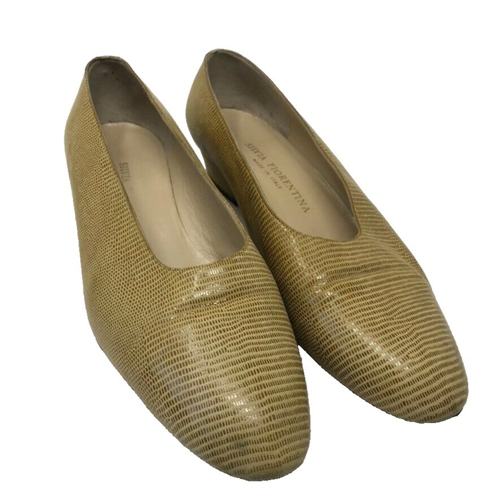 Vintage Silvia‎ Fiorentina Shoes Beige Leather Snake Office Career Womens 7.5